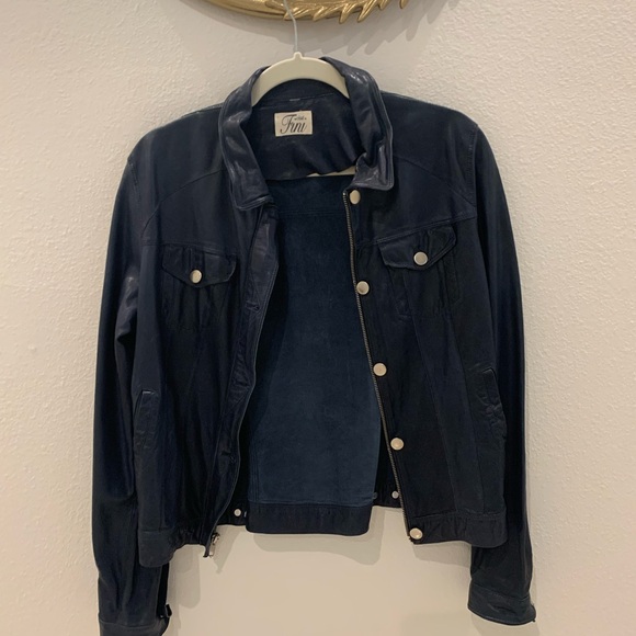 Navy Blue Leather Jacket - Picture 6 of 12